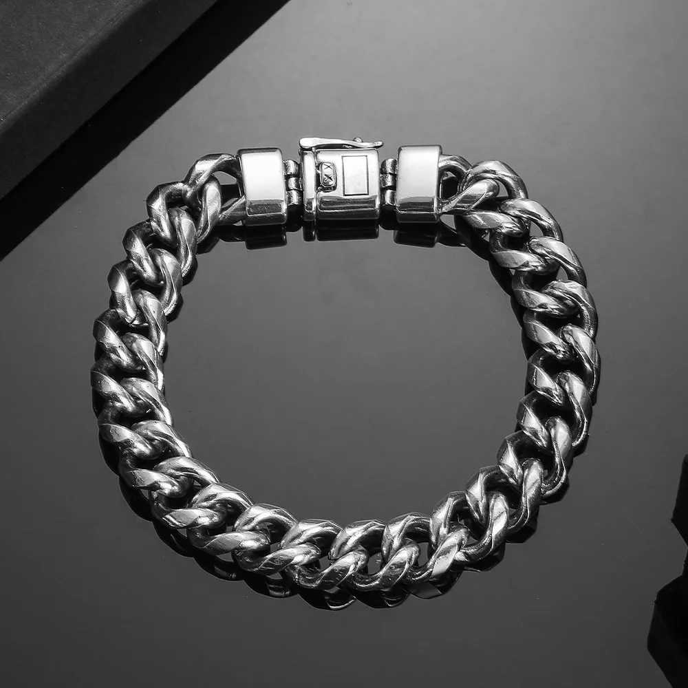 Curb Link Chain Men Bracelet Buddha Bracelet Safety Buckle Wristband Antique Silver Color Bracelets Punk Men Jewelry Gifts