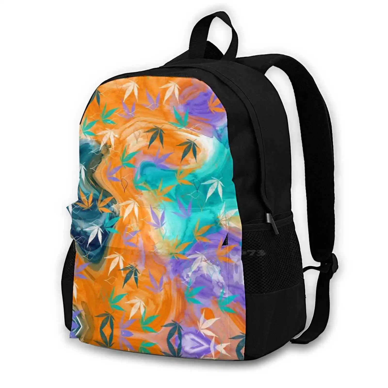 Orange Teal Pattern 3d Print Design Backpack Casual Bag Floral Flower Hibiscus Bloom Tropical Pattern Patterns Petals