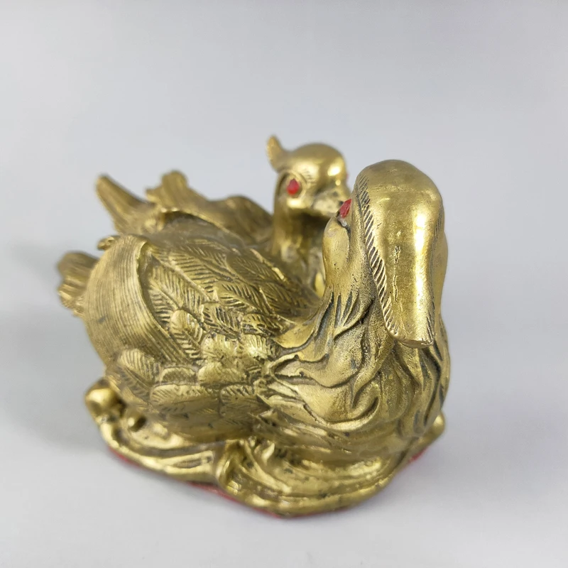 Exquisite Chinese Collection Home Decoration for Wedding Lover Brass Double Mandarin Duck Auspicious Statue Sculpture No.2