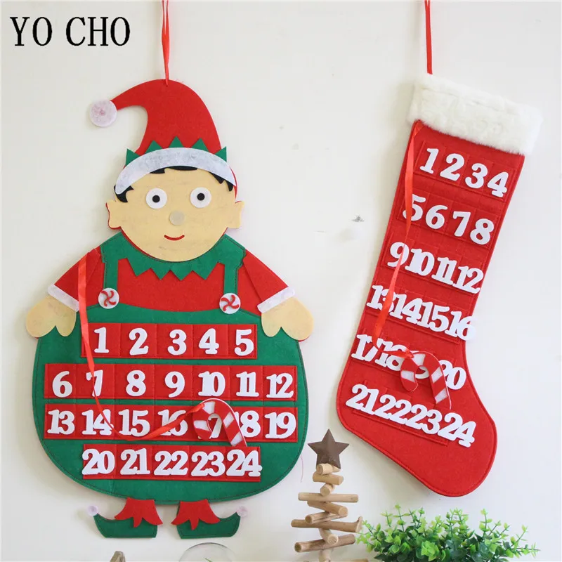 Hanging Advent Calendar Christmas 24 Day Santa Claus Snowman Design Non-Woven Xmas Countdown Decoration Christmas Child gifts