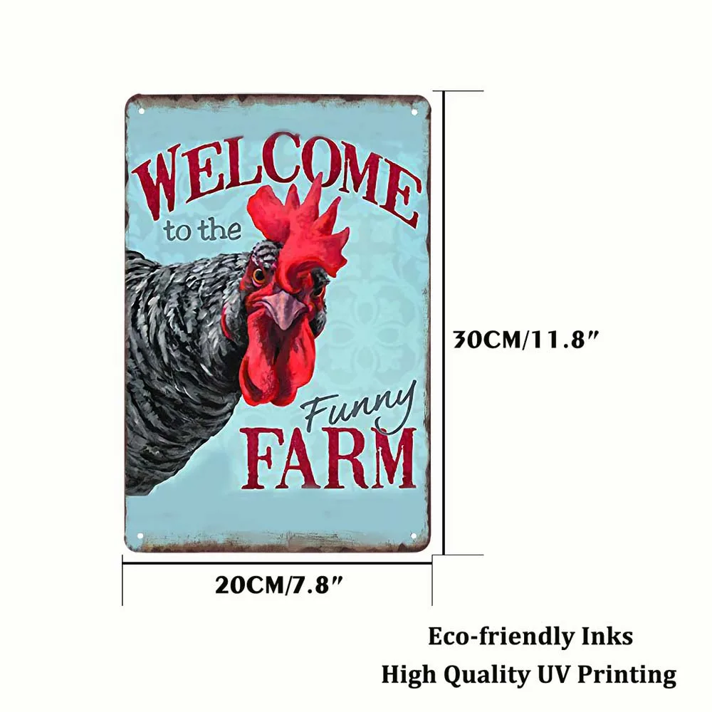 Welcome To The Funny Farm Metal Plate Tin Sign Rooster Decorative Chicken Coop Farmhouse Wall Art Iron Poster Home Decor 20x30cm