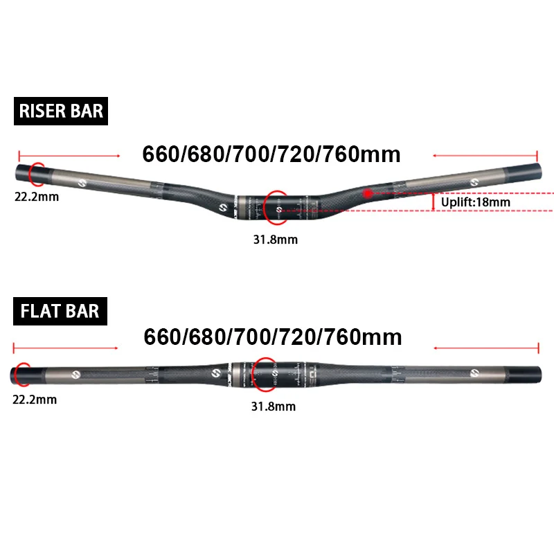 Full Carbon Seatpost Set for Mountain Bicycle Riser and Flat Bike Handlebar MTB Stem 660mm, 680mm, 700mm, 720mm, 760mm * 31.8mm