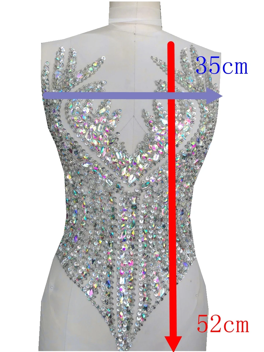 Sew on clear ABcolour rhinestones sequins beads patches crystal applique on mesh accessory for dress clothes