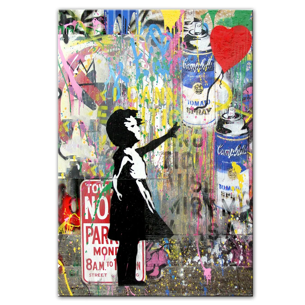Girl Holding A Balloon Canvas Paintings Modern Street Art Wall Graffiti Art Prints On The Wall Pictures Kids Room Decoration