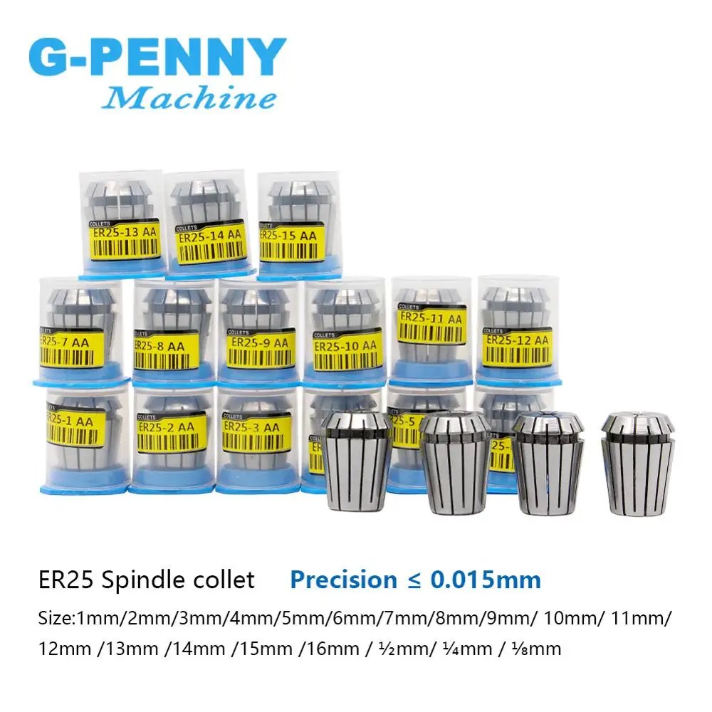 G-Penny 1x ER25 Spring Collet Chuck 0.015mm 1,2,3,4,5,6,7,8,9,10,11,12,13,14,15,16,1/4,1/8,1/2 Milling Lathe Tool Spindle Motor image 4