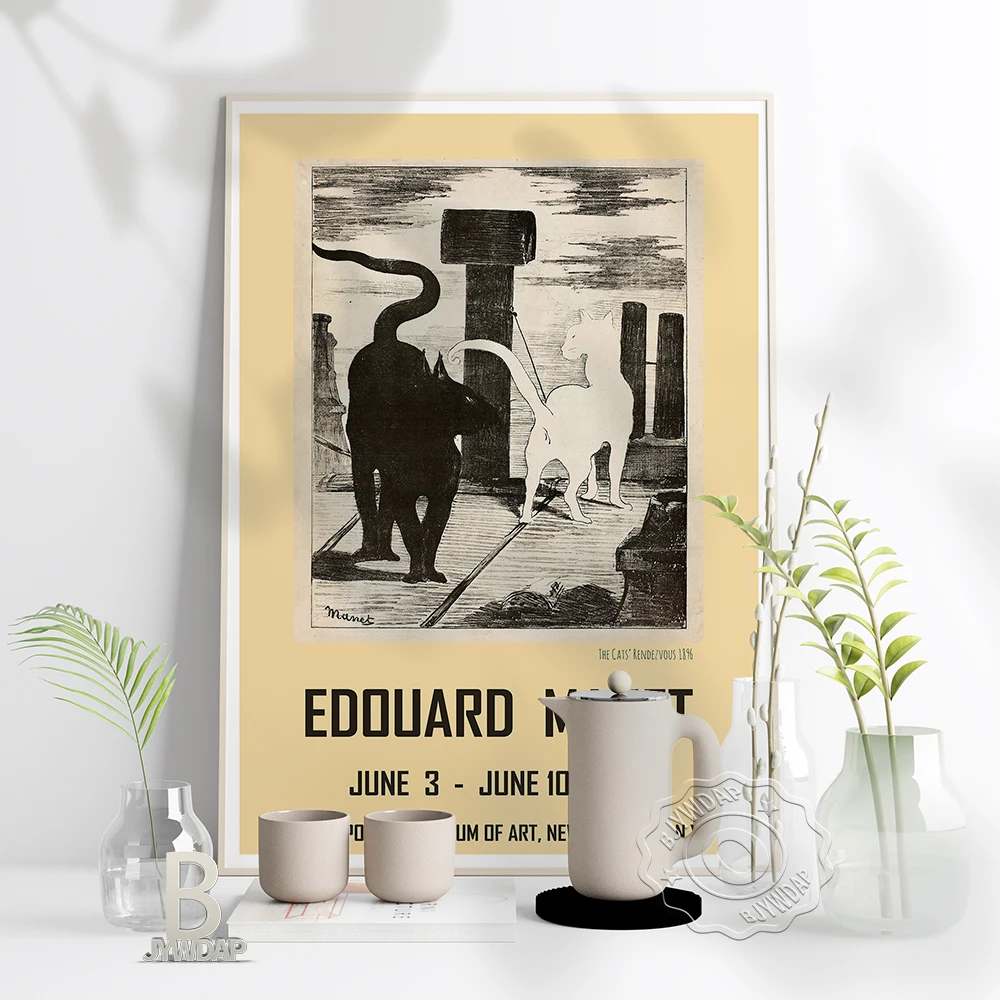 Eduard Manet Metropolitan Museum Of Art Exhibition Poster,Black Cat And White Cat Art Prints, 1948 Vintage Nyc Home Decor Gift