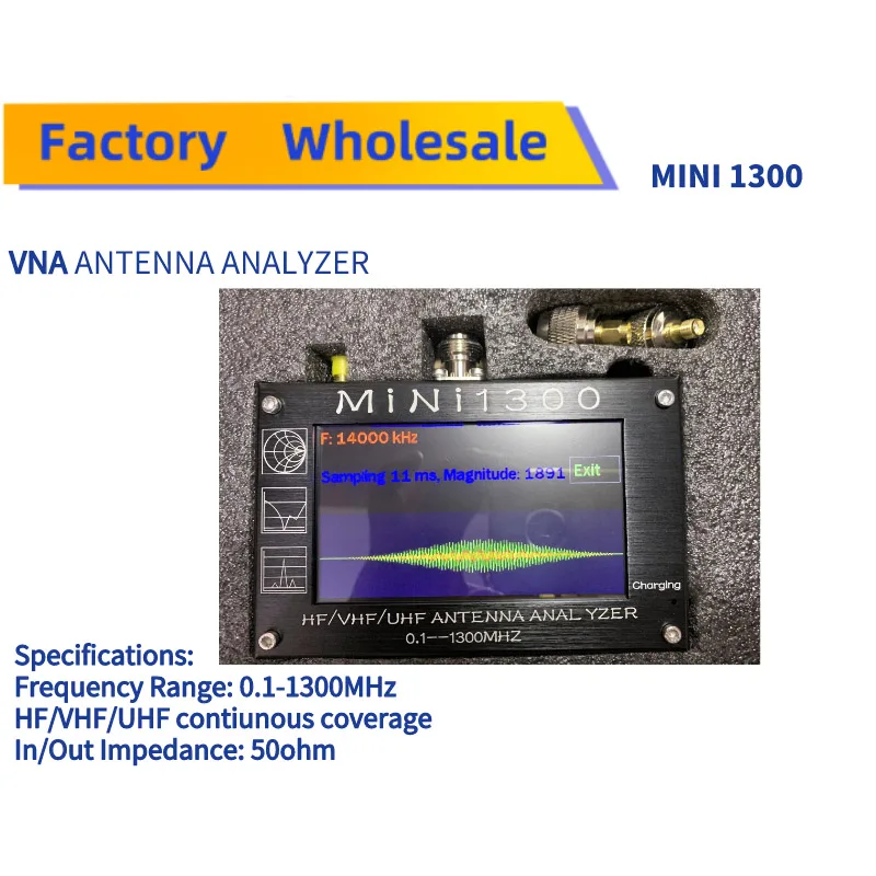 MINI1300 5V/1.5A HF VHF UHF Antenna Analyzer 0.1-1300MHZ Frequency Counter SWR Meter 0.1-1999 with 4.3