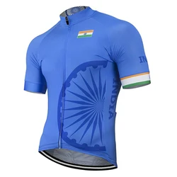 New Summer India Flag Short Sleeve Cycling Jersey Man Blue Bike Clothing Road Bicycle Wear Shirts