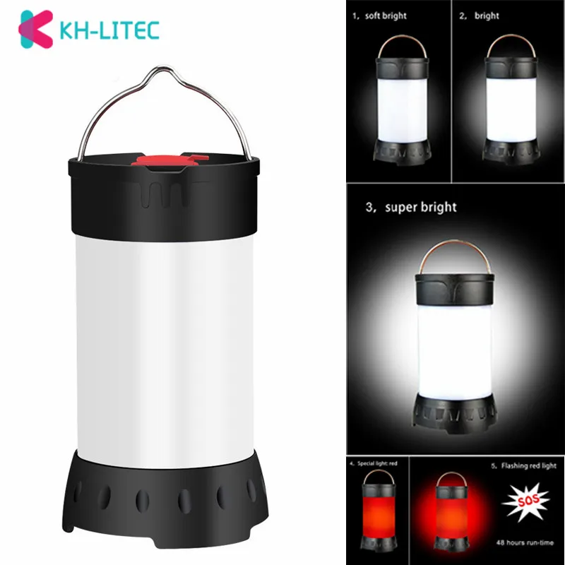 Magnetic Portable White Red Camping Lantern USB Rechargeable 5 Level Brightness Hanging Tent Emergency Flashlight 18650 Battery