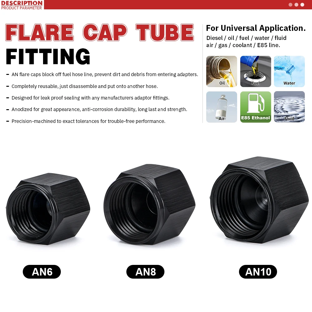 Aluminum AN6 AN8 AN10 Adapter Female Flare End Cap Plug Tube Nut 6-AN 8-AN 10-AN Fitting BL01-06/08/10