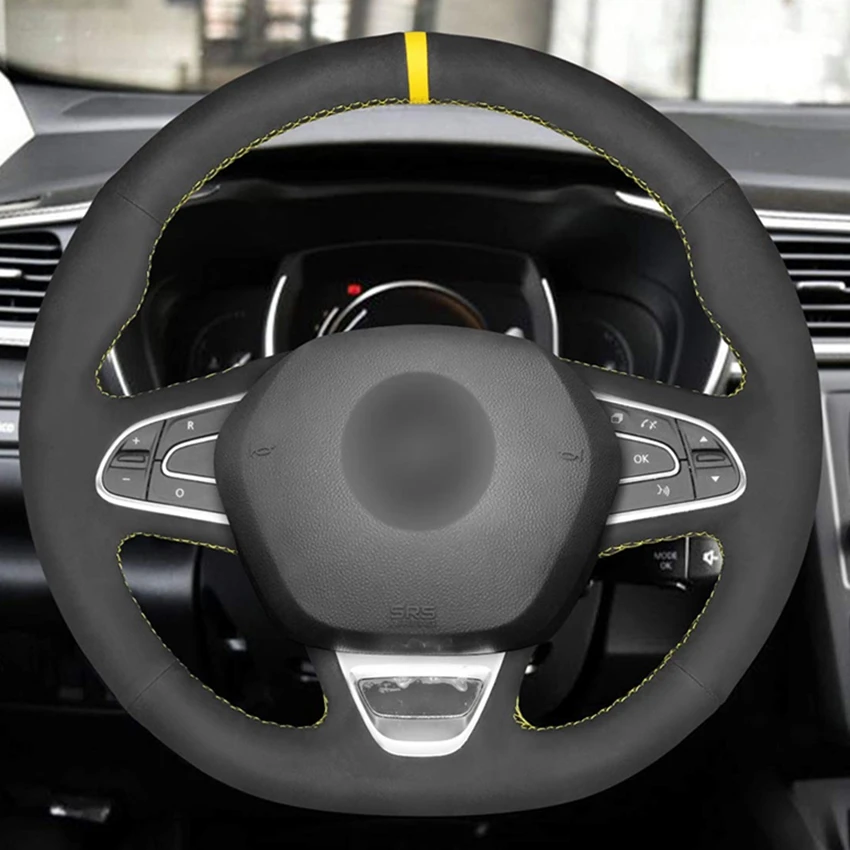 Hand-stitched Black Suede Car Steering Wheel Cover for Renault Megane 4 Grand Scenic Kadjar Koleos Talisman Espace