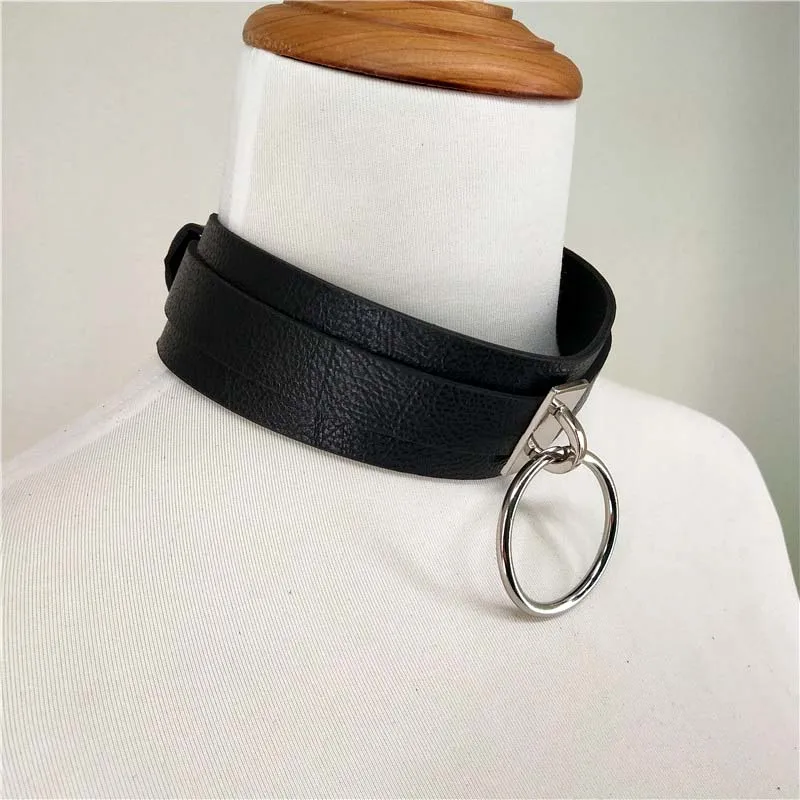 CEA.HARNESS O-ring Choker Leather Choker Leathe Collar BDSM  Submissive Fetish Neck Belt Slave Circle Ring Leather Neck