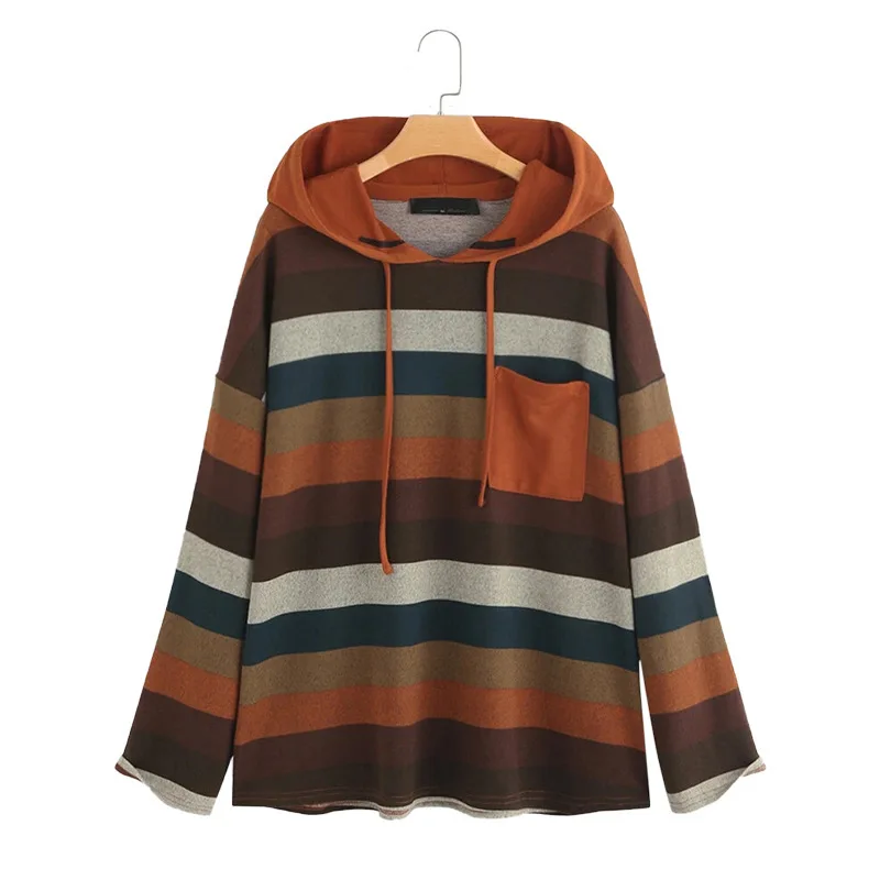 Felpe con cappuccio a righe Multicolor classiche felpe da donna allentate autunno nuovo arrivo Pullover Casual Office Lady cappotti da esterno ogni giorno