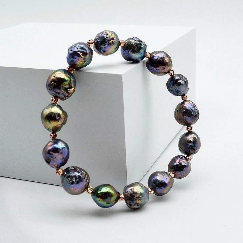 Baroque Bracelet Natural Bright Black Pearl Stretch Bracelet Black Blue Pearl Red Gold Accessory Beaded Bracelet Women Bracelet