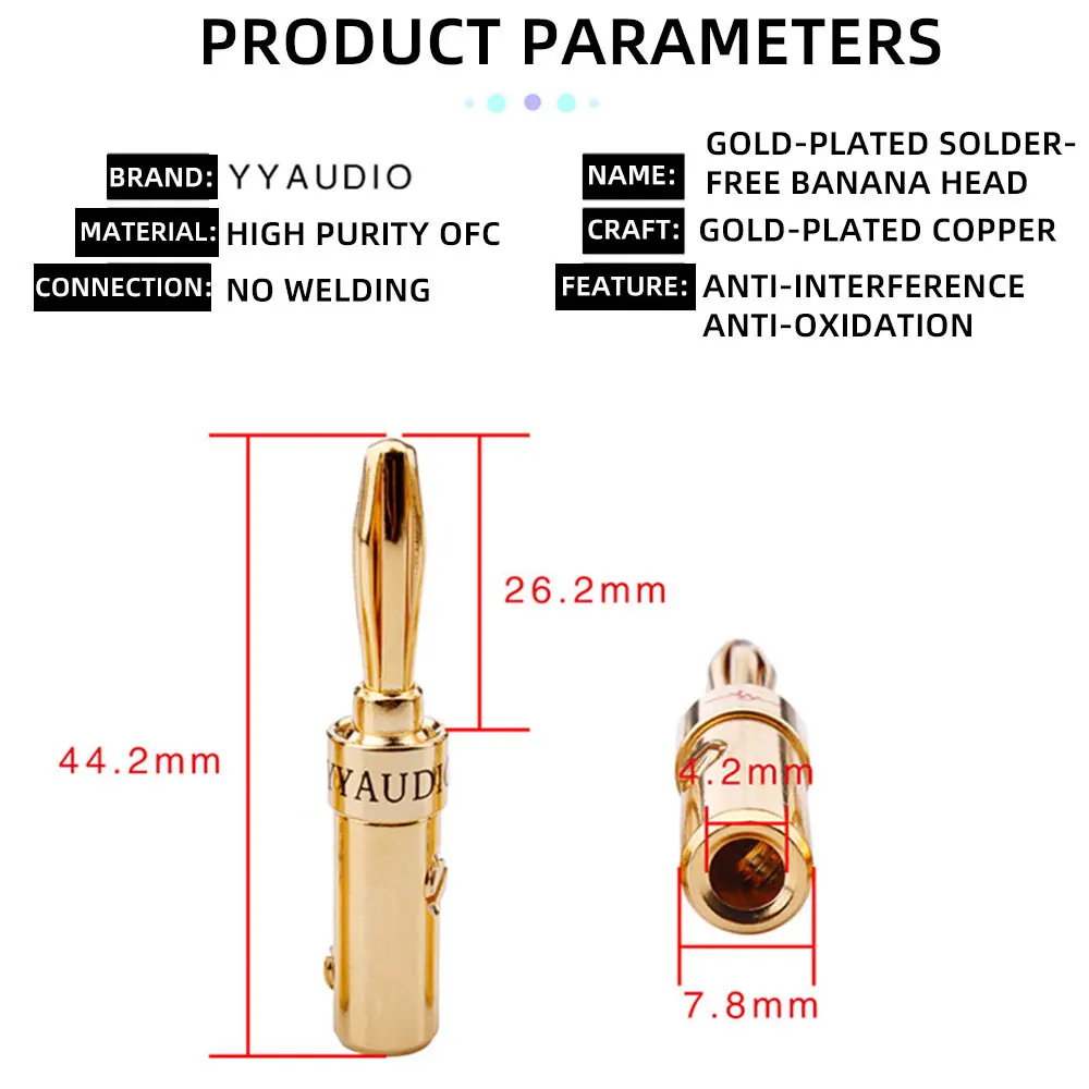 Spina a Banana 4mm spine a Banana placcate in oro rame per cavo dell'altoparlante adattatore per connettore a Banana adattatore per spina a Banana per altoparlante 8 pezzi