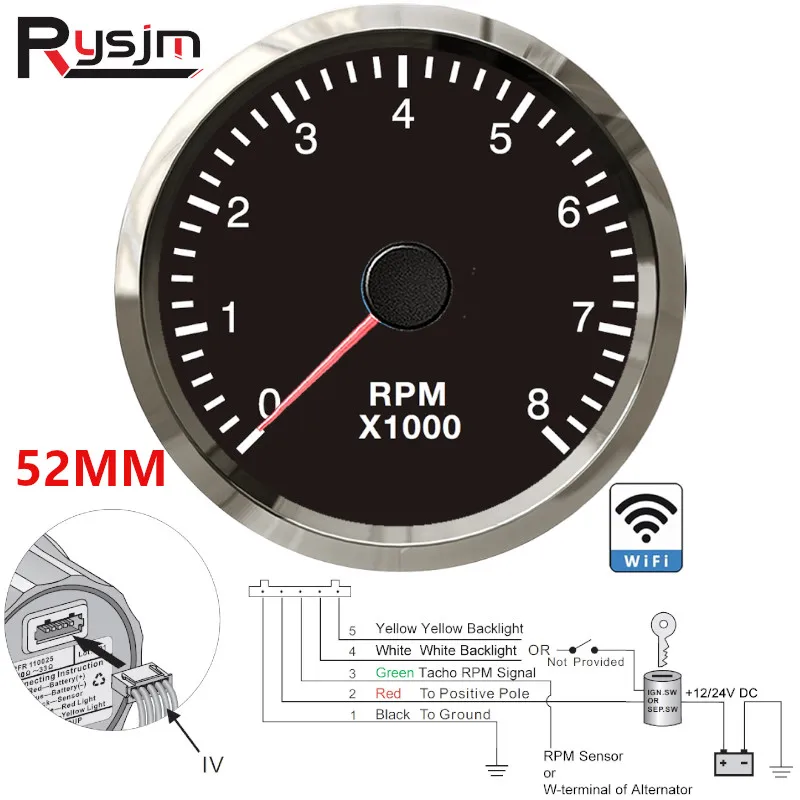 

52mm Car Tachometer WiFi Tacho meter 4k 8k Programmable RPM Meter Fit For different stroke & cylinder engine For UTV ATV