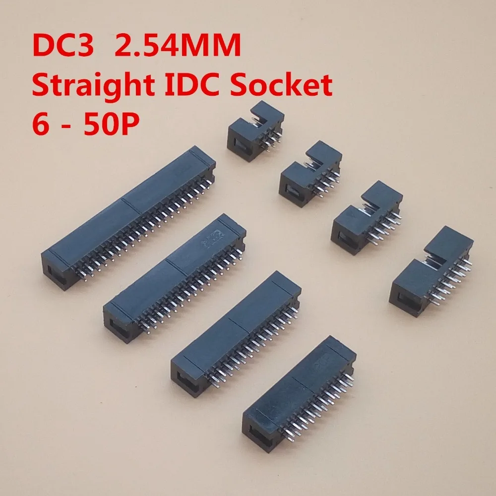 20PCS IDC Box Header DC3 Double-Row 6/8/10/12/14/16/18/20/24/26/30-50P JTAG Socket Connector Black 2.54mm Pitch