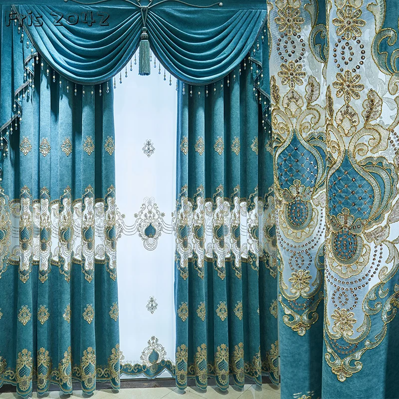 Leichter, luxuriöser, bestickter Gaze-Vorhang im europäischen Stil, dünne weiße Gaze-Anpassung für Wohnzimmer und Schlafzimmer – Detail 23