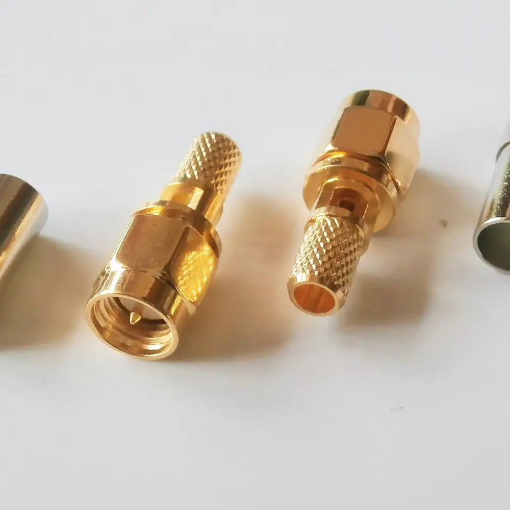 1X Pcs RF Connector Socket SMA Male Window Jack Crimp for LMR195 RG58 RG142 RG223 RG400 Cable Plug Gold Plated Straight Coaxial