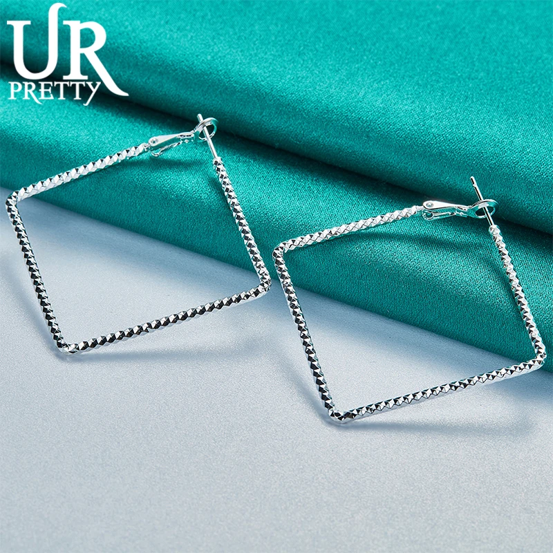 

UPRETTY New 925 Sterling Silver 50mm Square Hoop Earring For Women Lady Party Wedding Engagement Charm Jewelry Gift