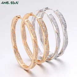 MHS.SUN Women Gold Plated Circle Hoop Earrings Fashion Twisted Design Cubic Zircon Earrings Round Statement Jewelry 1Pair