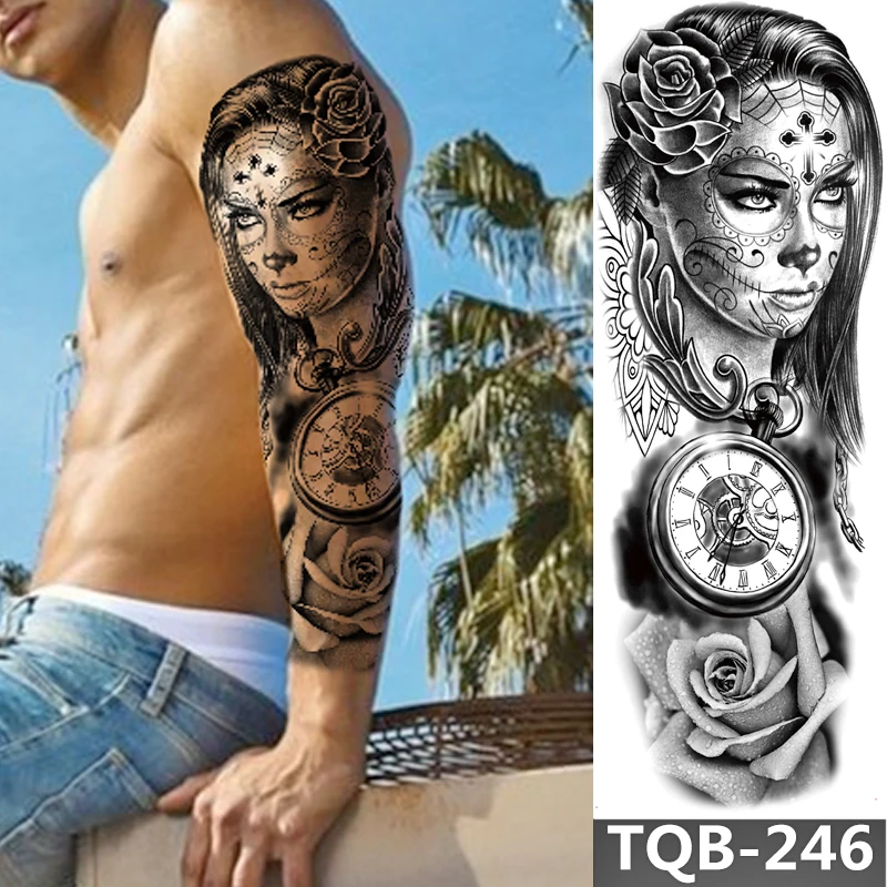 1 Sheet  War Scene Full Arm Temporary Tattoo Sleeve Tattoos Body Art Rose Pumpkin Skull Halloween Chest Shoulder Tattoo Stickers