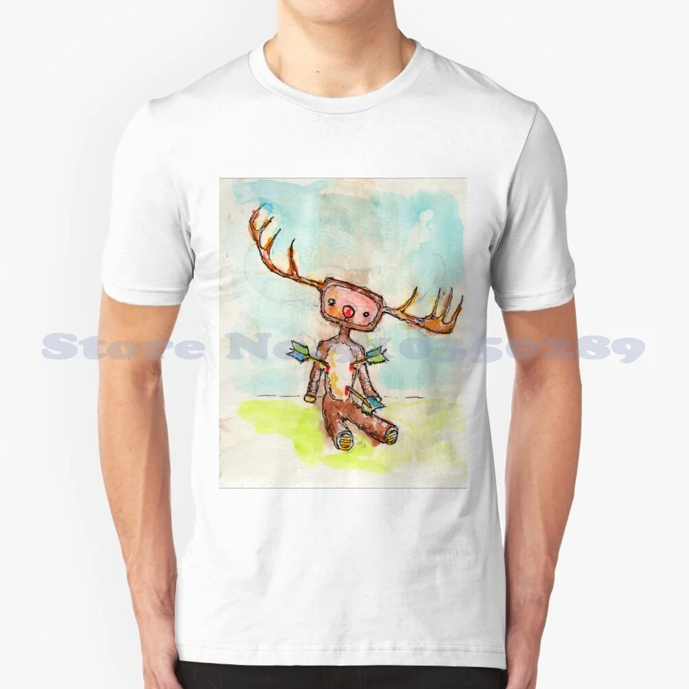 Three Buck Chuck 100% Cotton T-Shirt Fantasy 365 Day Art Project Acrylic Paint Sharpie Hand Drawn Taylor Winder Fun Antlers