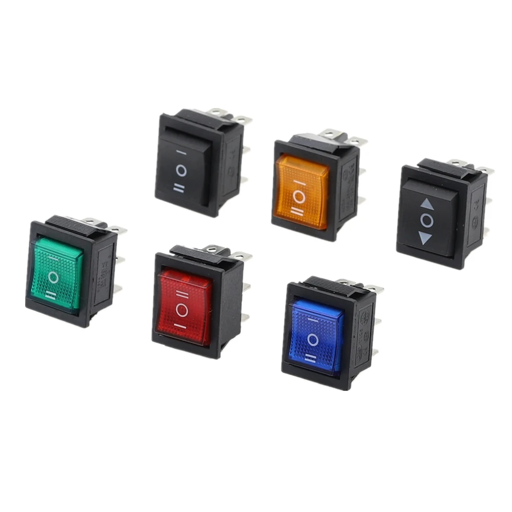 1pcs 220V Self-locking /Self-reset KCD4 Rocker Switch Power Switch 3 Position 6 Pins With Light 16A 250VAC/ 20A 125VAC