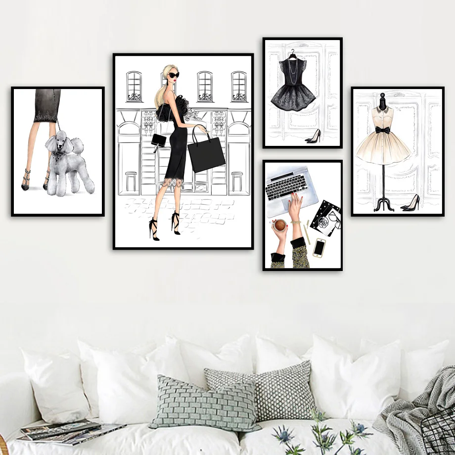 Fashion Women Dress High Heels Girl Wall Art Print Canvas Painting Nordic Posters And Prints Wall Pictures For Living Room Decor