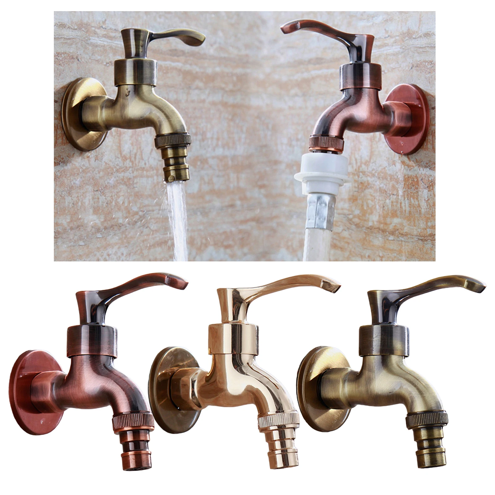 Wall Mount Bibcock Antique Water Tap Decorative Outdoor Garden Faucet Washing Machine Mop Pool WC Taps