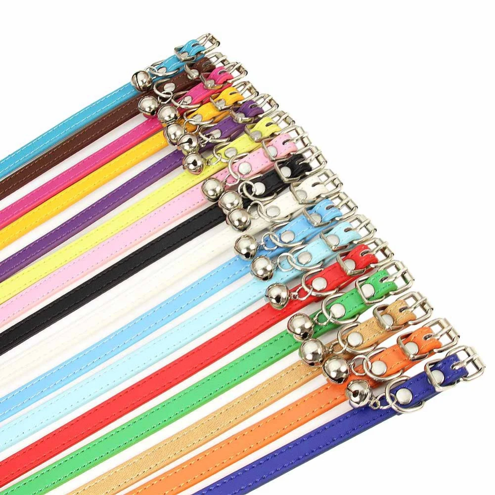 Adjustable Safety Elastic Necklaces Soft PU Leather Pet Collar with Bell for Small Dog Collar Puppy Kitty Pet Product