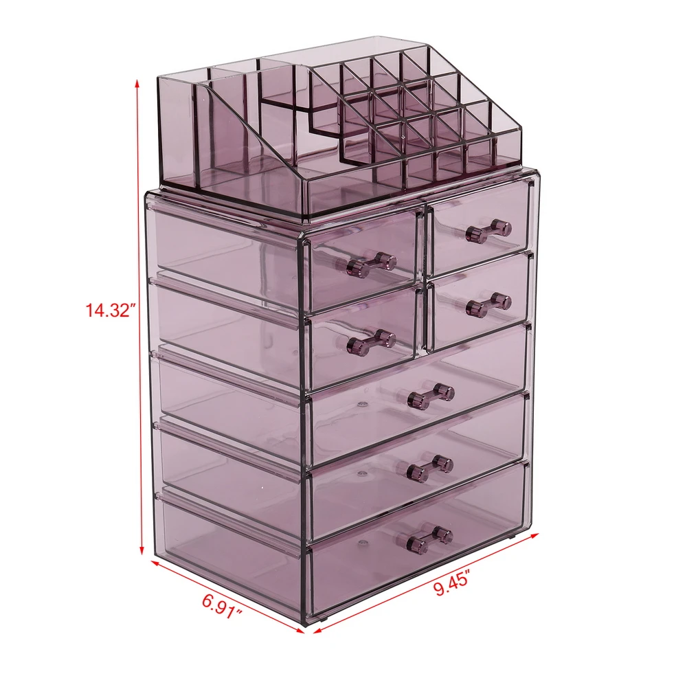 2Pcs/Set Plastic Cosmetics Storage Rack/Shelf/Stand Makeup Organizer Case 7 Large Drawers 4 Colors 24x18x36CM[US-Stock]