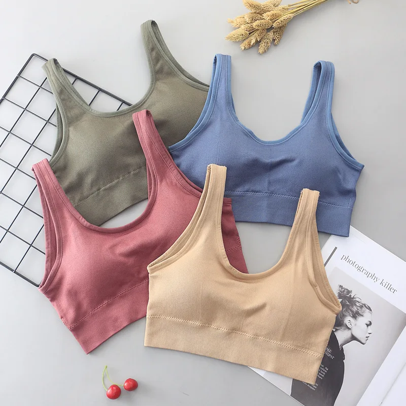 Women Tank Crop Top Seamless Underwear Female Sexy Crop Top Lingerie Sport Cropped Top Removable Cups V Back Padded Camisole