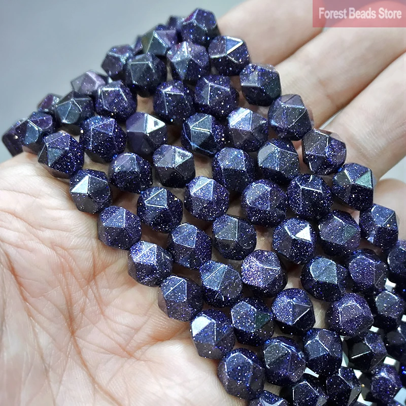 Natural Stone Faceted Dark Blue SandStone Loose Spacers Beads DIY Bracelet Accessories for Jewelry Making 14