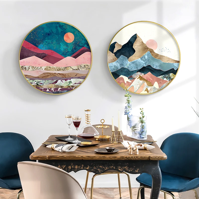 EECAMAIL Nordic Restaurant Diamond Painting Full Diamond Embroidered Round Landscape Literary Pink Living Room Painting No Frame