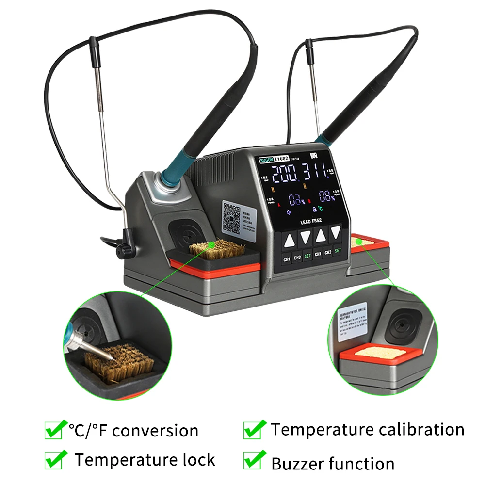 SUGON T1602 Soldering Station T12 Handle Double station Digital Rework Station Phone Repair BGA SMD Solder Tool Welding Station