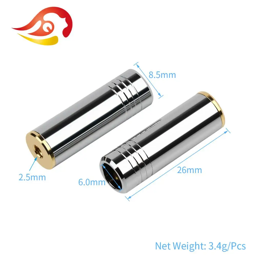 QYFANG 2.5mm 4 Pole Stereo Earphone Female Jack 3 Contacts Audio Plug Bright Shell Metal Adapter Wire Connector For Headphone