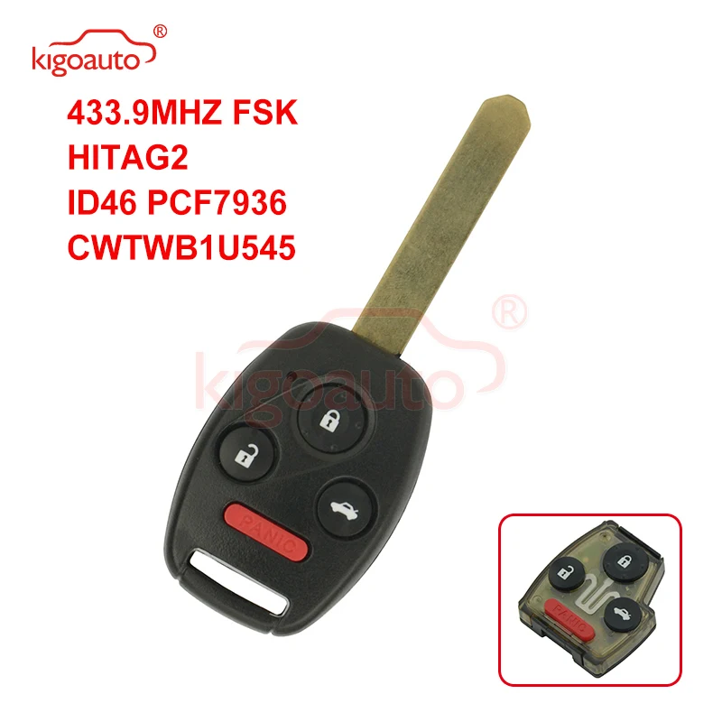 Kigoauto Smart Car Key 433.9MHZ FSK HITAG-2 ID46 PCF7936 FCC CWTWB1U545 for Honda Pilot Remote Control