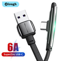 Elough 6A LED USB C Cable 90 Elbow Fast Charge USB Type C Cable For Xiaomi Redmi Note 10 Pro Samsung Data Core Wire For Charging