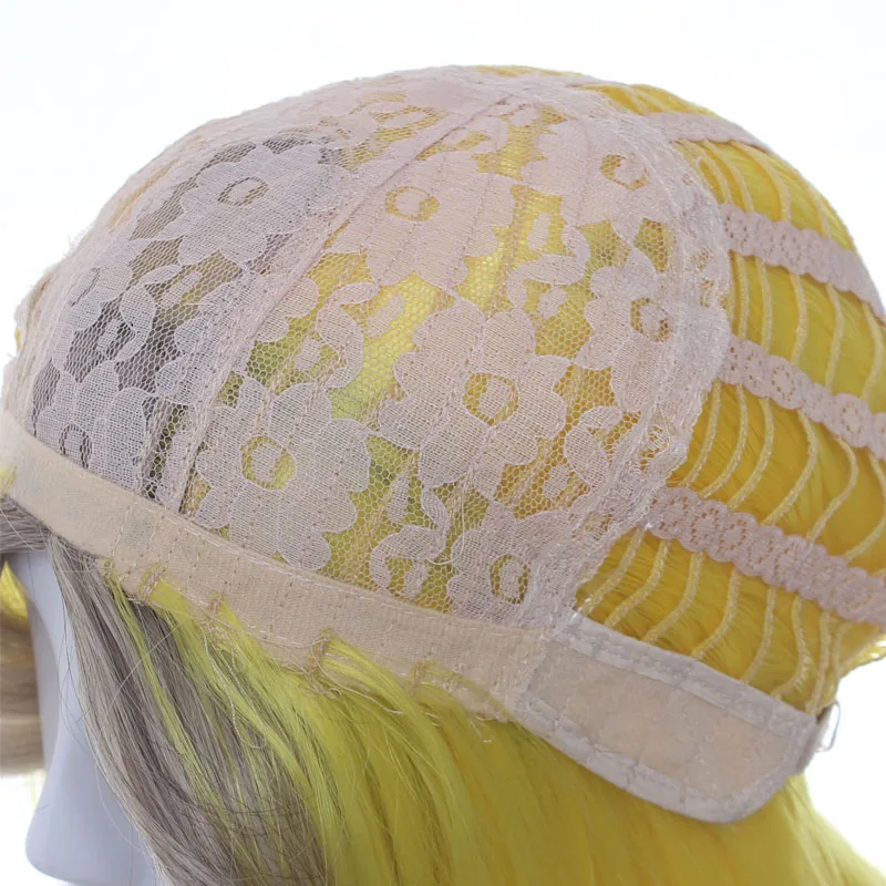 Lady Gaga Wig Yellow Blonde Mixed Synthetic Hair Cosplay Wig Halloween Party Costume Wigs +wig cap