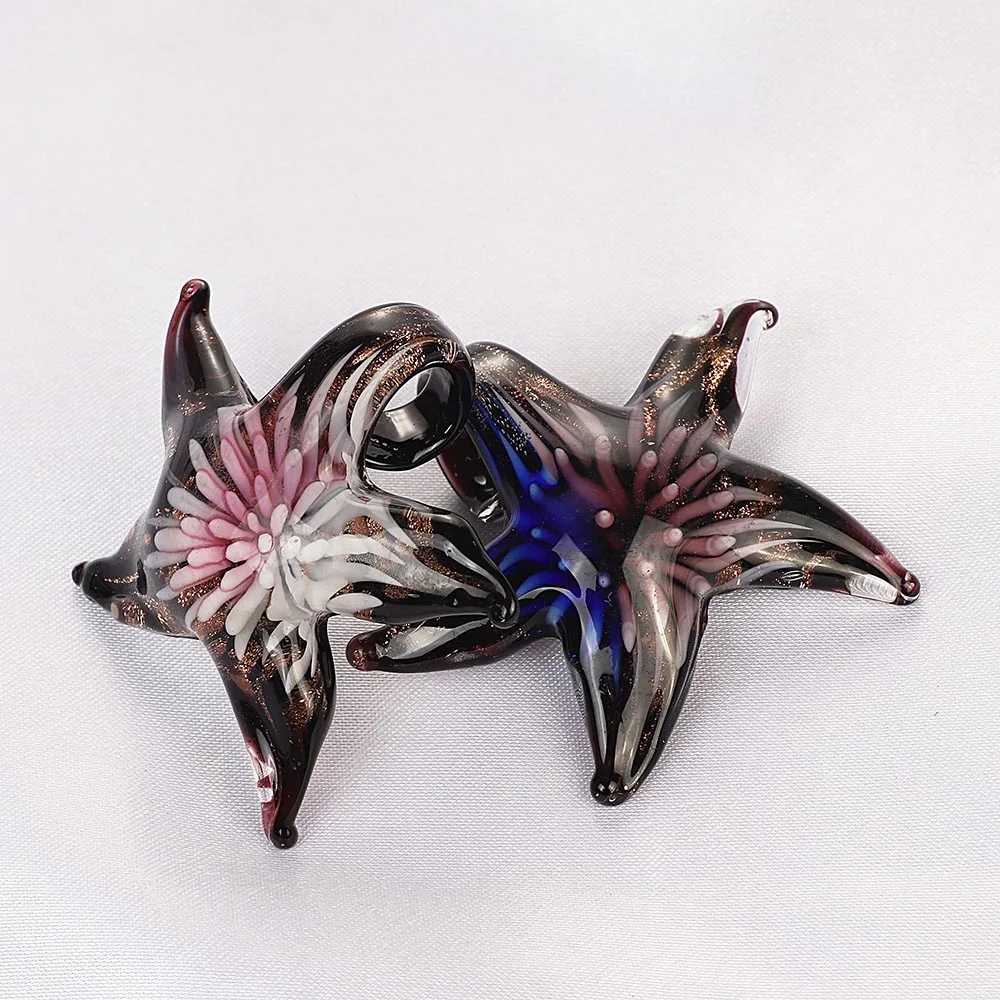 QIANBEI Wholesale 6pcs Handmade Murano Lampwork Glass Mixed Colorful Exquisite Starfish Pendants Charms Gift HOT