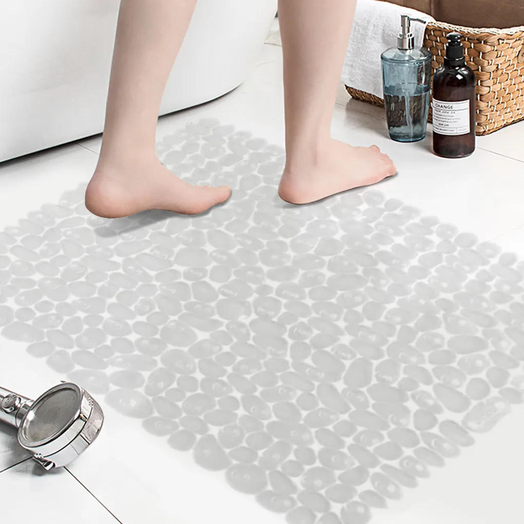 Bathroom Floor Mat Pebble Design Non-slip Square Carpet Bathing Shower Bathtub PVC Pad Black