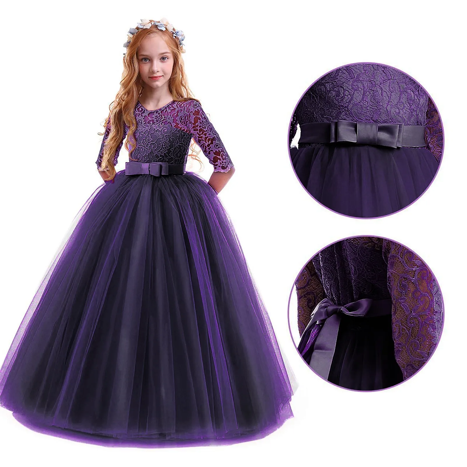 Child Girls Dress For New Year Lace Bowknot Princess Wedding Flower Girls Performance Formal Tutu Dress платье на новый год 2022