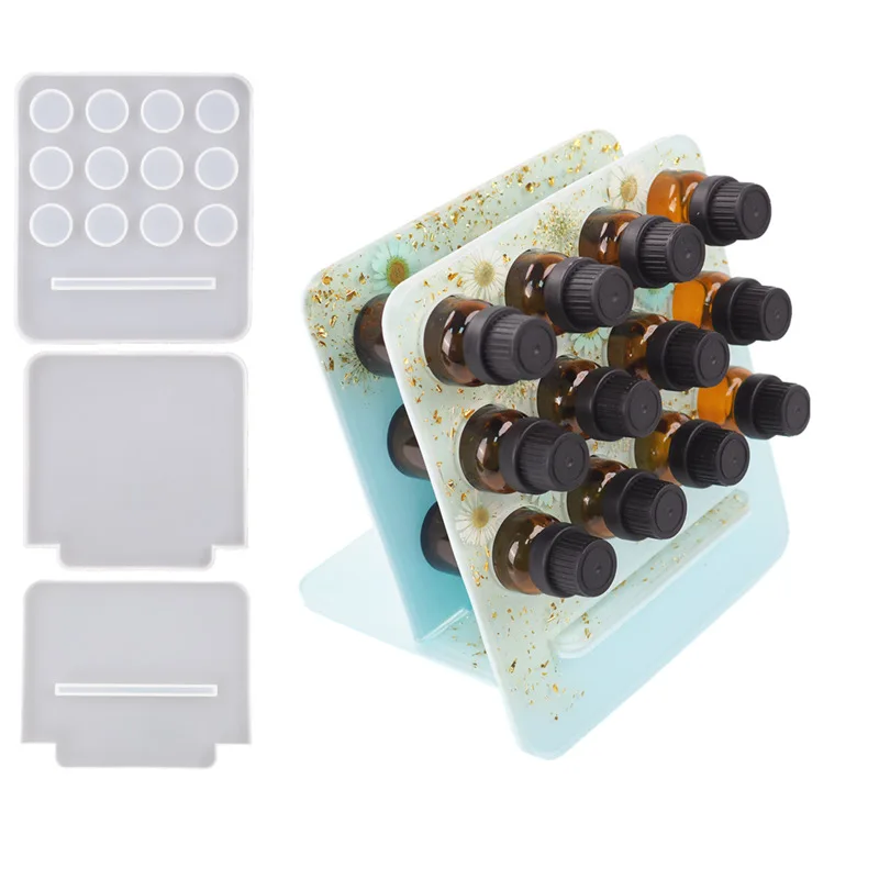 DIY Crystal Resin Epoxy Essential Oil Storage Rack Bottle Insert Plate Perforated Desktop Aromatherapy Oil Rack Silicone Mold