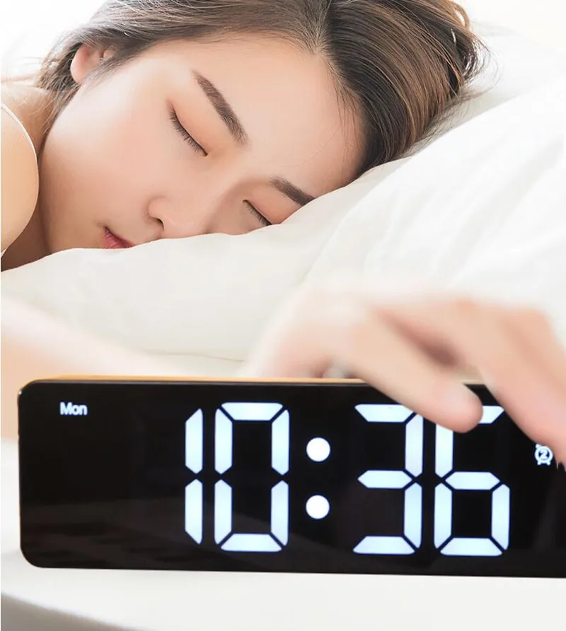 Digital Alarm Clock Temperature Date Dual Alarms Voice Control Electronic Table Clock Snooze Wall LED Clocks for Living Room