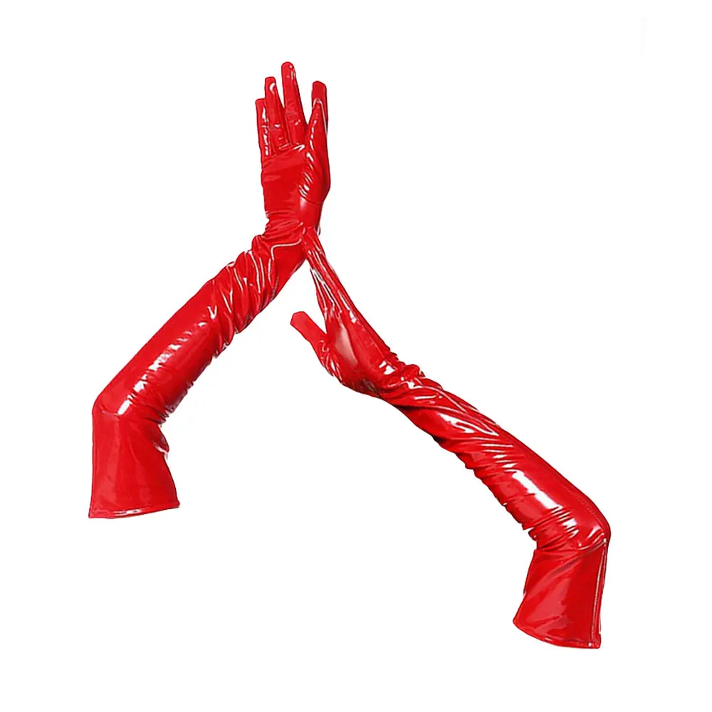 Sexy Women Shiny Faux Leather Latex Long Gloves PU PVC Full Fingers Elbow Glove Hip-pop Jazz Outfit Mittens Cosplay Accessory F2