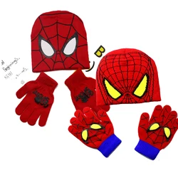 Autumn Winter Girls Boys Hats Set Cartoon Spider Man Warm Knitted Hat Gloves Sets Children Caps Christmas Birthday Gift
