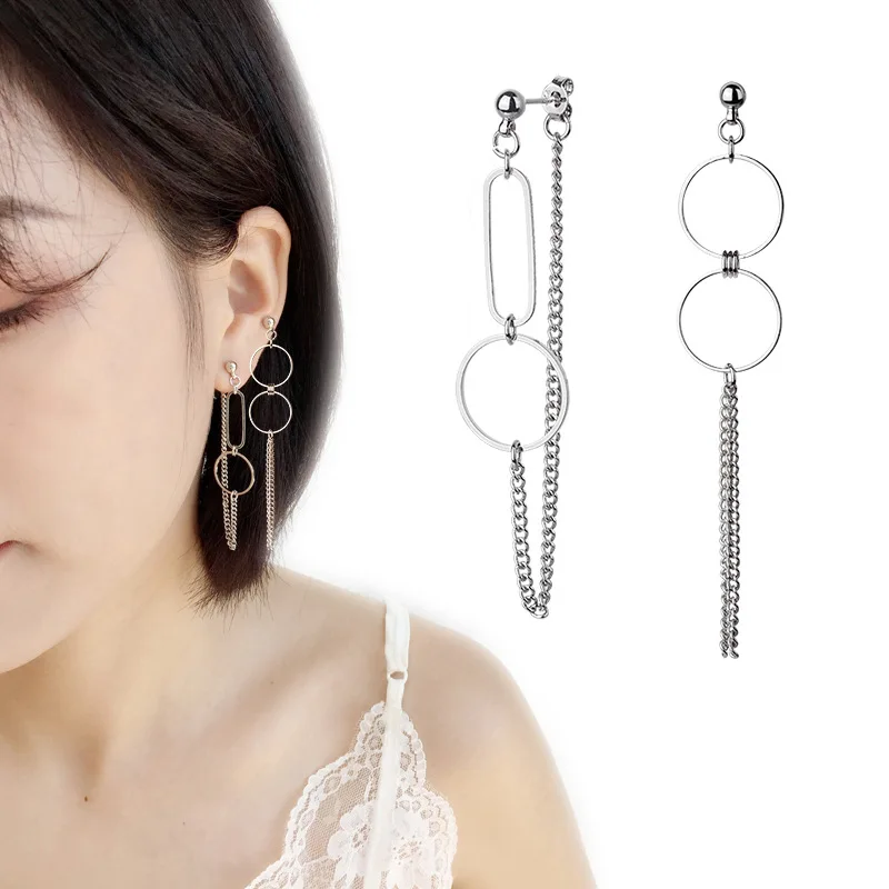 925 Sterling Silver Earrings Asymmetry Round Tassels Long Drop Earrings For Women Fashion Lady Sterling-silver-jewelry