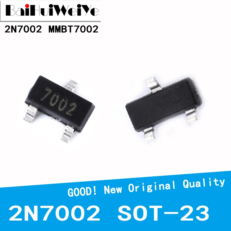 100PCS/Lot 2N7002 MMBT7002 7002 0.115A/60V N-Channel Enhancement SOT-23 SMD New Good Quality Chipset
