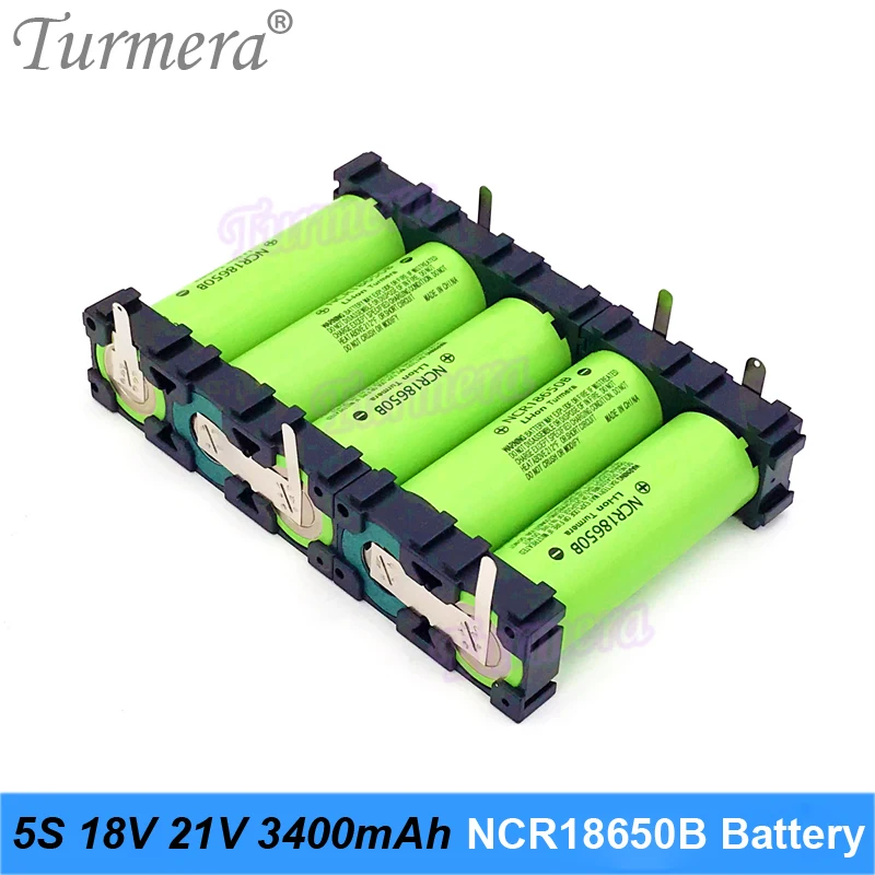 Turmera 18650 3400MAh Baterai NCR18650B Nicekl Solder dengan Pegangan untuk 3S 12.6V 4S 16.8V 5S 21V Penggunaan Obeng Bor Listrik